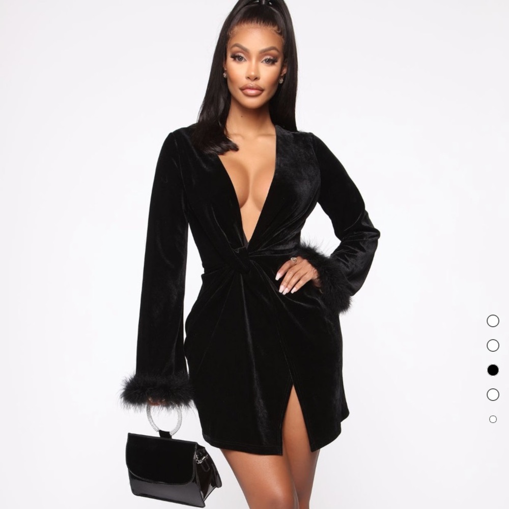 Love Velvet Mini Dress - Black (Slit)